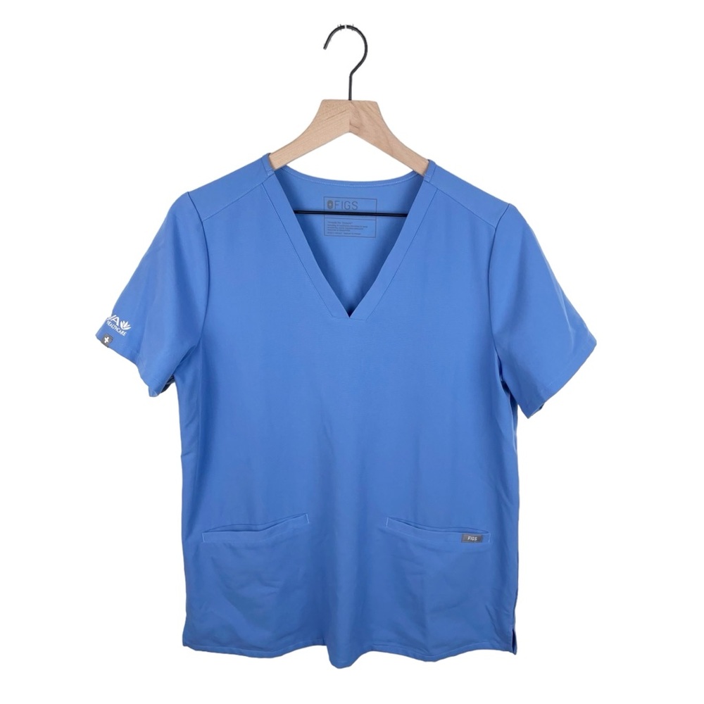 Figs Casma Three-Pocket Scrub Top Ceil Blue Aya Healthcare Embroidered Medium